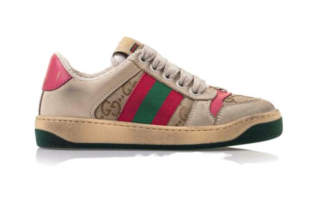 GUCCI Screener Distressed Shoes Low top Kids' Skateboarding Shoes Butter Red