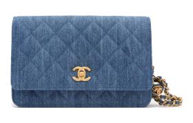 CHANEL Small Gold Ball WOC Velour Shoulder Bag, Crossbody Bag Women's Blue AP1450-B07306-NG353 size 19.2*3.5*12.3 cm