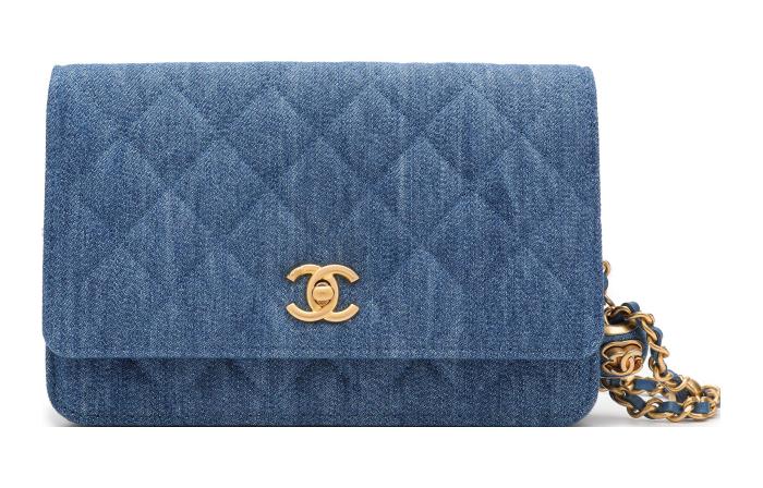 CHANEL Small Gold Ball WOC Velour Shoulder Bag, Crossbody Bag Women's Blue AP1450-B07306-NG353 size 19.2*3.5*12.3 cm