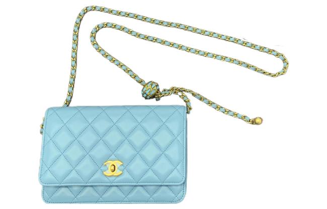 CHANEL 22SS Spring And Summer WOC Lambskin Wealth Bag Wallet Shoulder Bag Crossbody Bag Women's Babyblue Sky Blue AP1450-B08034-NH626 size 19*3*12.5cm