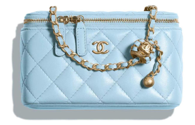 CHANEL Little Golden Ball Sheepskin Box Bag, Shoulder Bag, Crossbody Bag Women's Blue AP2303-B08034-NH626 size16.5*8.5*9.5 cm
