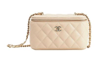 CHANEL 22c Early Spring Pebble Grain Calfskin Long Box Bag, Shoulder Bag, Crossbody Bag Women's Milk Tea AP2625-B07641-N5025 with Mirror size 17*8.5*10 cm