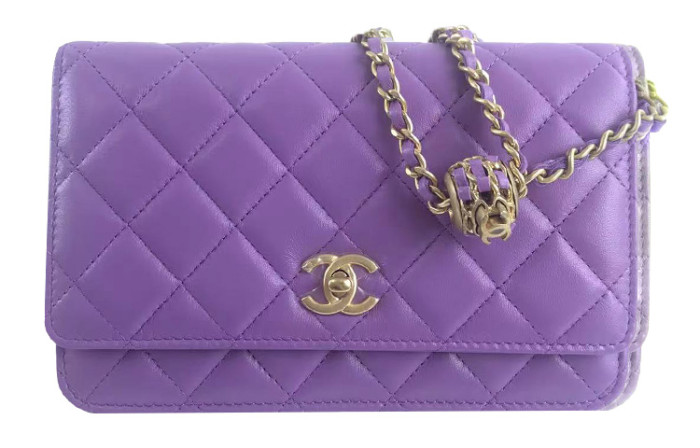 CHANEL 22SS Lambskin Wallet On Chain, Shoulder Bag, Crossbody Bag Women's Purple AP1450-B08034-NH623 19*3*12.5 cm