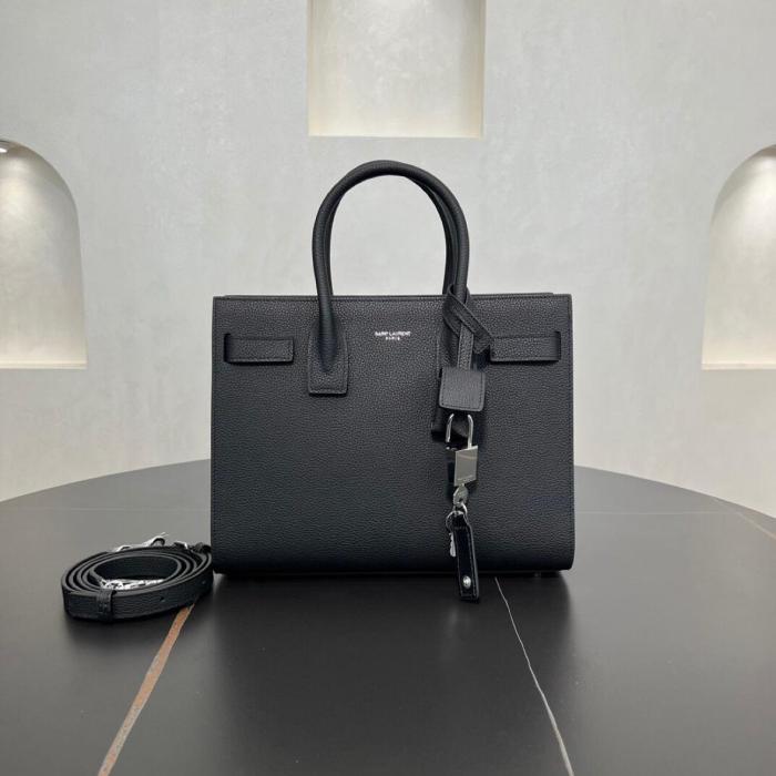 SAINT LAURENT Grain Leather Tote Trunk Bag, Shoulder Bag, Crossbody Bag, Handbag Small Women's Black 421863B681N1000 size 26*12.5*20.5 cm