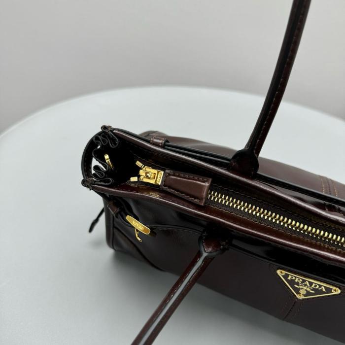 PRADA Bonnie Leather One Shoulder Handbag Medium Women's Dark Brown 1BA426_2CYR_F01D6 size 32*12*15.5 cm