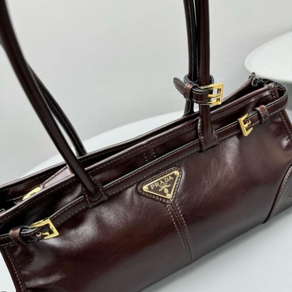 PRADA Bonnie Leather One Shoulder Handbag Medium Women's Dark Brown 1BA426_2CYR_F01D6 size 32*12*15.5 cm
