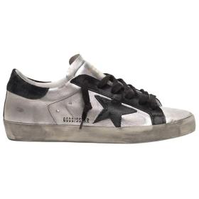 Golden Goose Super Star Low top Stylish Skateboarding Shoes Women's Silver Black Heel Tab Distressed