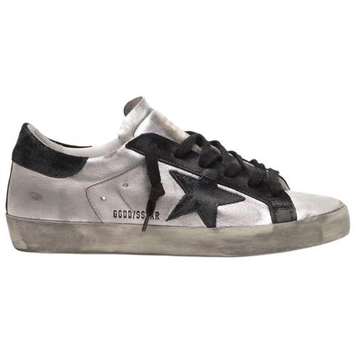 Golden Goose Super Star Low top Stylish Skateboarding Shoes Women's Silver Black Heel Tab Distressed