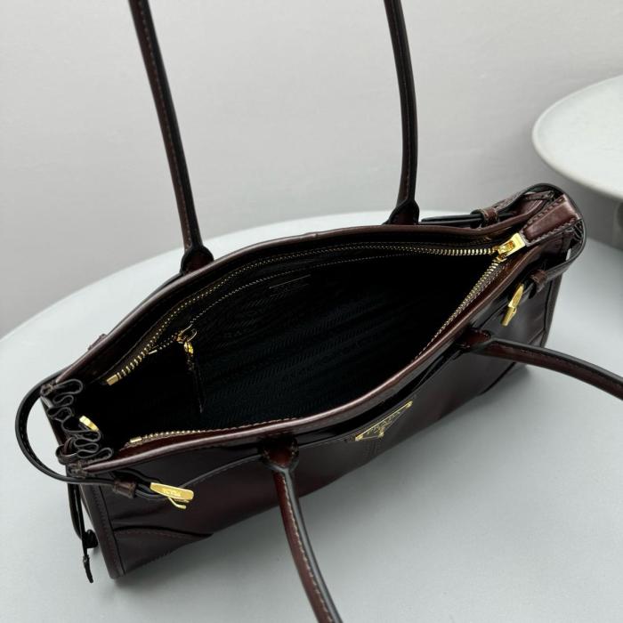 PRADA Bonnie Leather One Shoulder Handbag Medium Women's Dark Brown 1BA426_2CYR_F01D6 size 32*12*15.5 cm