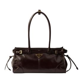 PRADA Bonnie Leather One Shoulder Handbag Medium Women's Dark Brown 1BA426_2CYR_F01D6 size 32*12*15.5 cm