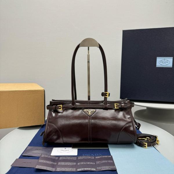 PRADA Bonnie Leather One Shoulder Handbag Medium Women's Dark Brown 1BA426_2CYR_F01D6 size 32*12*15.5 cm