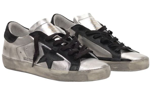 Golden Goose Super Star Low top Stylish Skateboarding Shoes Women's Silver Black Heel Tab Distressed