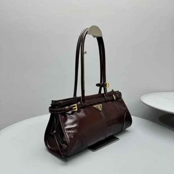 PRADA Bonnie Leather One Shoulder Handbag Medium Women's Dark Brown 1BA426_2CYR_F01D6 size 32*12*15.5 cm
