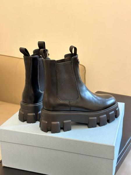PRADA Moonlith Brushed Leather Ankle Boots