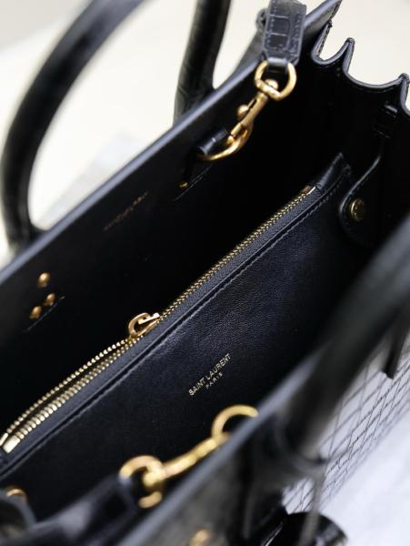 SAINT LAURENT SAC DE JOUR Crocodile Pattern Leather Trunk Bag, Tote Bag, Shopping Bag, Handbag Small Women's Black 421863DZEAW1000 size 26*12.5*20.5 cm