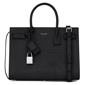 SAINT LAURENT Crocodile Pattern Leather Tote Trunk Bag Shoulder Bag Crossbody Bag Handbag Small Size Women's Black 421863DND1N1000 size 26*12*19.5 cm