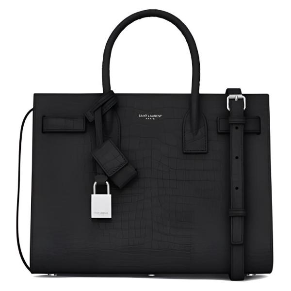 SAINT LAURENT Crocodile Pattern Leather Tote Trunk Bag Shoulder Bag Crossbody Bag Handbag Small Size Women's Black 421863DND1N1000 size 26*12*19.5 cm