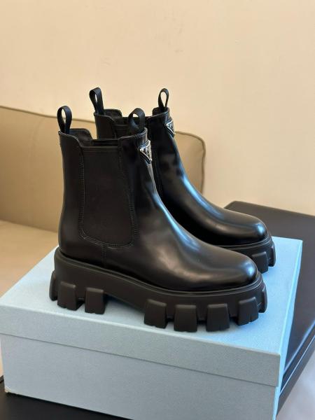 PRADA Moonlith Brushed Leather Ankle Boots