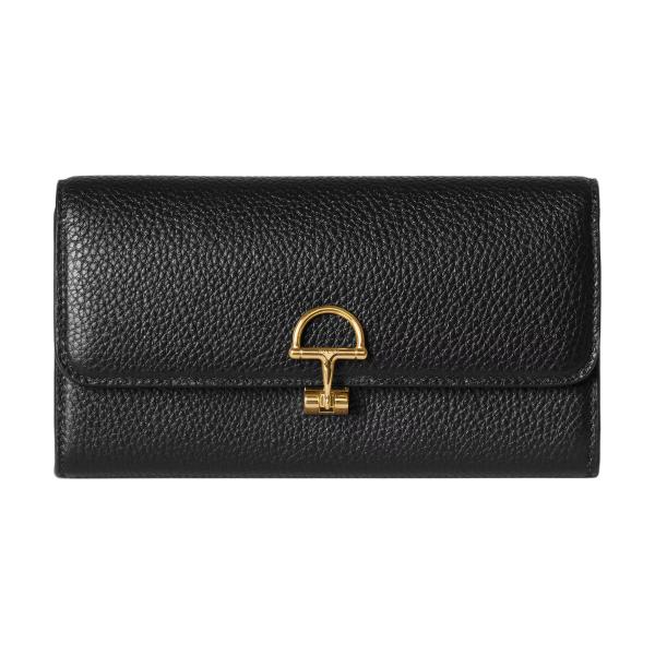 GUCCI Grain Leather Wallet Women's Black