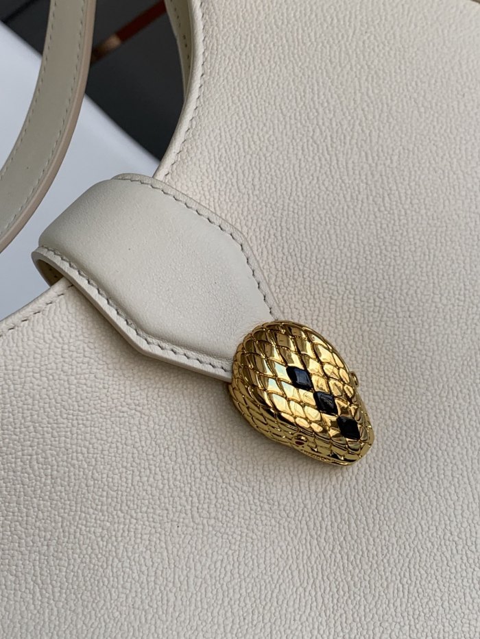 BVLGARI Serpenti Ellipse Cow Leather Shoulder Bag Crossbody Bag Women's Ivory White 291639 size 25.5*5.5*25 cm