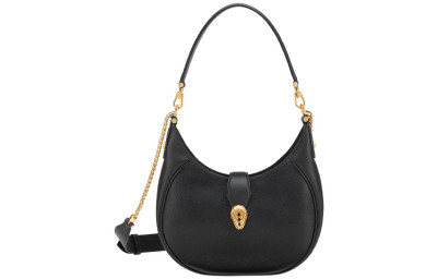 BVLGARI Serpenti Ellipse Cow Leather Shoulder Bag, Portable Crossbody Bag Women's Black 291636 size size 25.5*5.5*25cm
