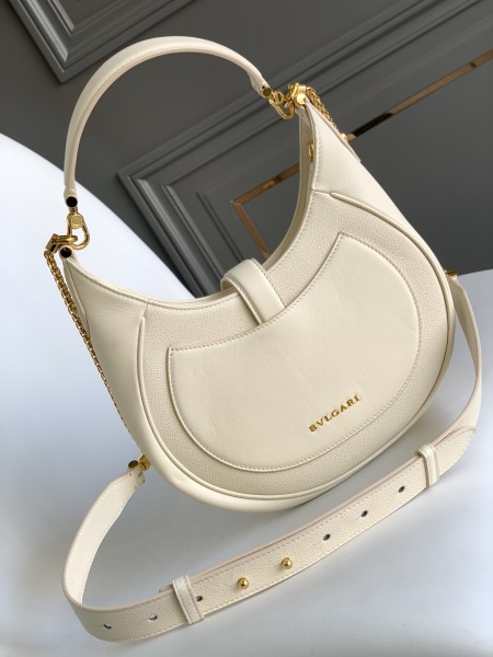 BVLGARI Serpenti Ellipse Cow Leather Shoulder Bag Crossbody Bag Women's Ivory White 291639 size 25.5*5.5*25 cm