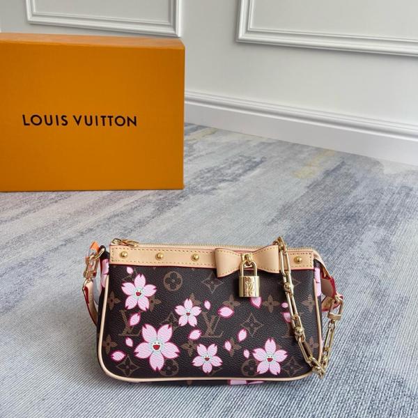LOUIS VUITTON X Takashi Murakami Cherry Blossom Pochette Accessoires Sakura Brown M13666 size 22*4*13 cm