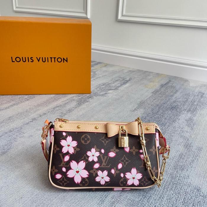 LOUIS VUITTON X Takashi Murakami Cherry Blossom Pochette Accessoires Sakura Brown M13666 size 22*4*13 cm
