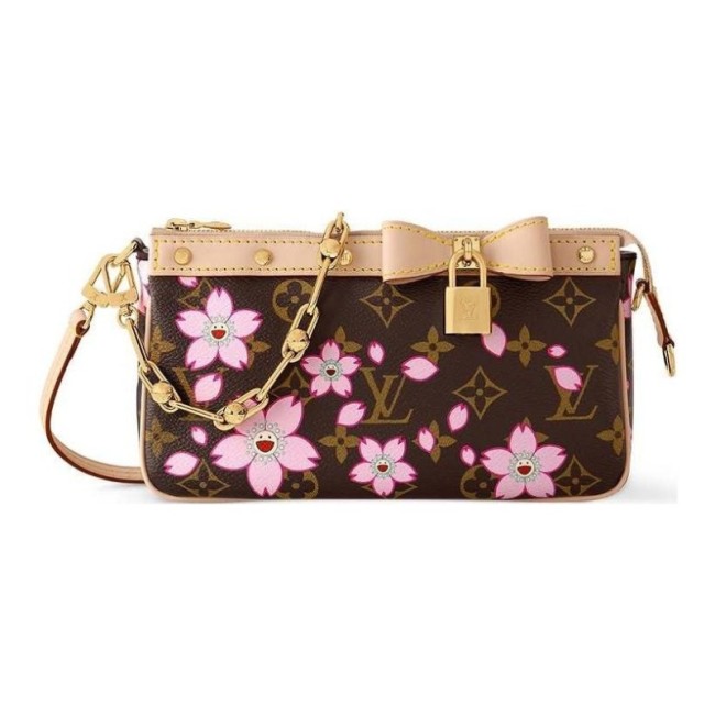 LOUIS VUITTON X Takashi Murakami Cherry Blossom Pochette Accessoires Sakura Brown M13666 size 22*4*13 cm