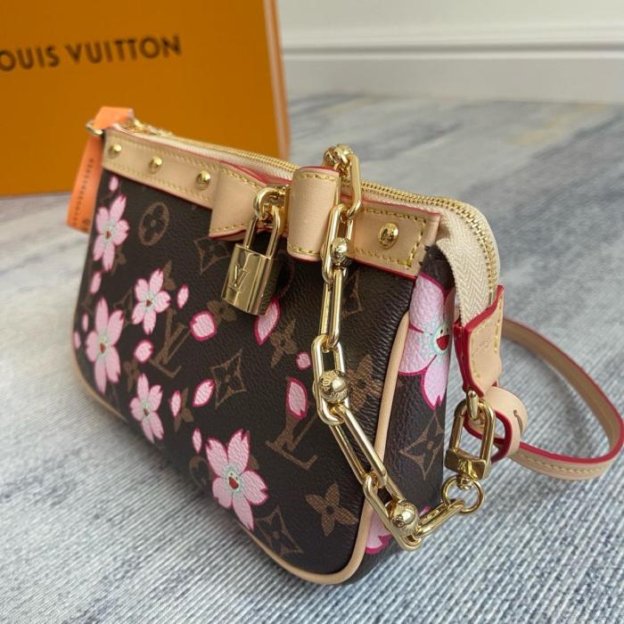 LOUIS VUITTON X Takashi Murakami Cherry Blossom Pochette Accessoires Sakura Brown M13666 size 22*4*13 cm