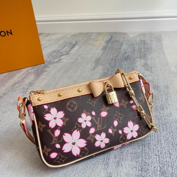 LOUIS VUITTON X Takashi Murakami Cherry Blossom Pochette Accessoires Sakura Brown M13666 size 22*4*13 cm