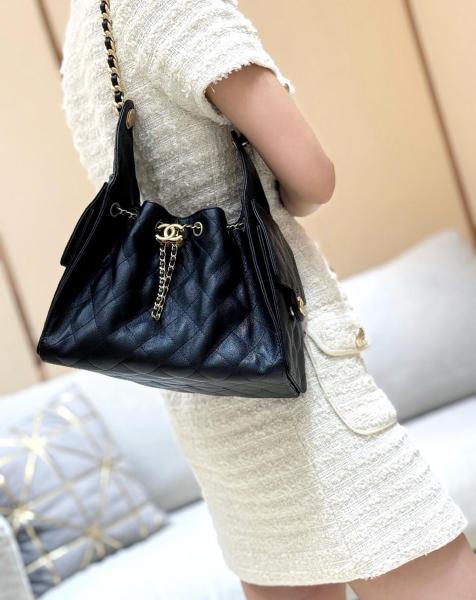 CHANEL 25Bag Grain Calfskin Shoulder Bag Trumpets Women's Black AS5293-B20304-94305 size 30*14*26 cm