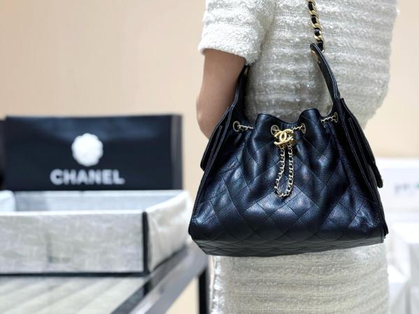CHANEL 25Bag Grain Calfskin Shoulder Bag Trumpets Women's Black AS5293-B20304-94305 size 30*14*26 cm