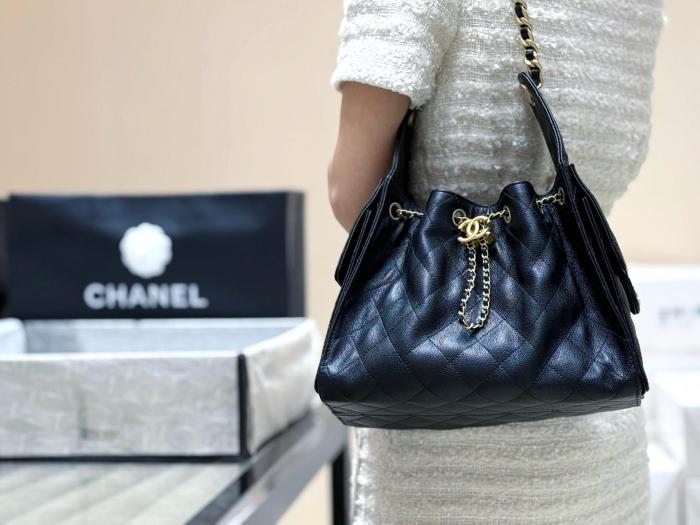 CHANEL 25Bag Grain Calfskin Shoulder Bag Trumpets Women's Black AS5293-B20304-94305 size 30*14*26 cm
