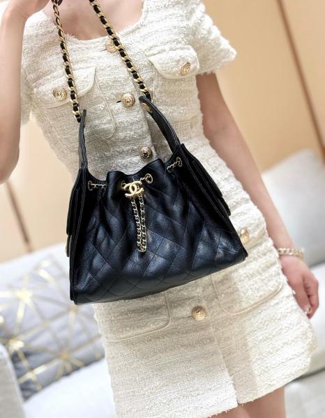 CHANEL 25Bag Grain Calfskin Shoulder Bag Trumpets Women's Black AS5293-B20304-94305 size 30*14*26 cm