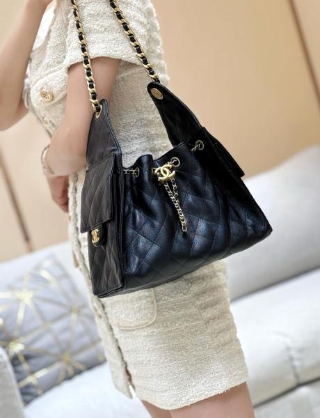 CHANEL 25Bag Grain Calfskin Shoulder Bag Trumpets Women's Black AS5293-B20304-94305 size 30*14*26 cm