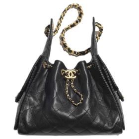 CHANEL 25Bag Grain Calfskin Shoulder Bag Trumpets Women's Black AS5293-B20304-94305 size 30*14*26 cm