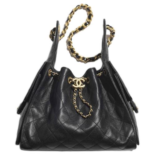 CHANEL 25Bag Grain Calfskin Shoulder Bag Trumpets Women's Black AS5293-B20304-94305 size 30*14*26 cm