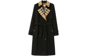 Burberry Check Panel Cotton Trench Coat