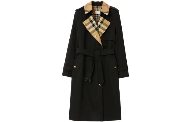 Burberry Check Panel Cotton Trench Coat