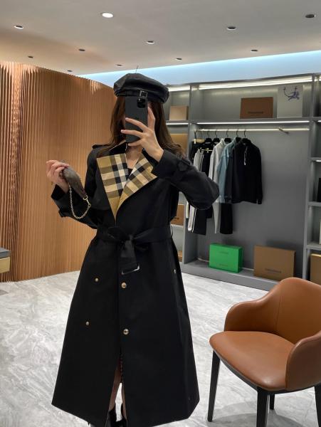 Burberry Check Panel Cotton Trench Coat