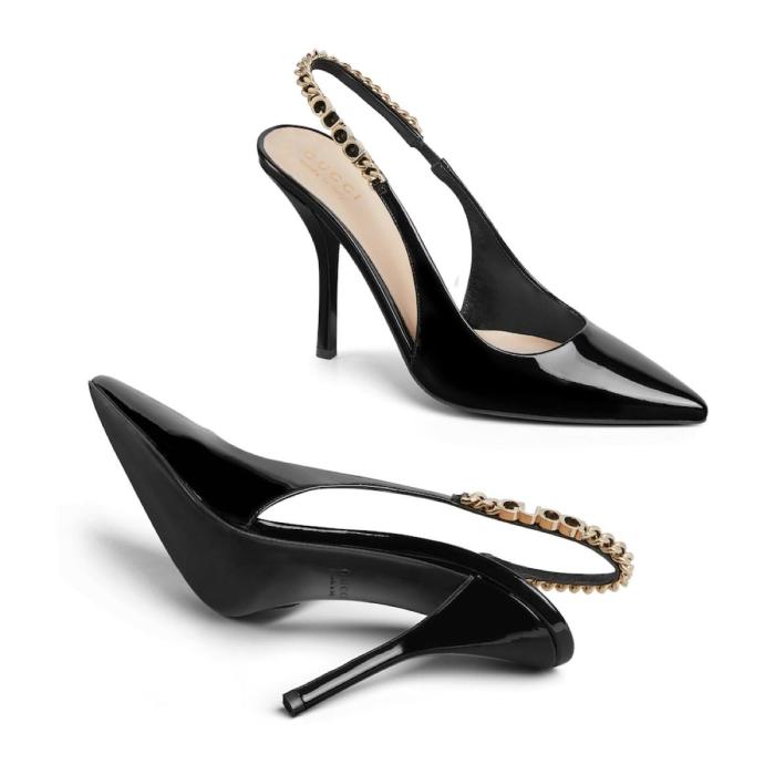 GUCCI 105mm Logo-chain Patent Pumps