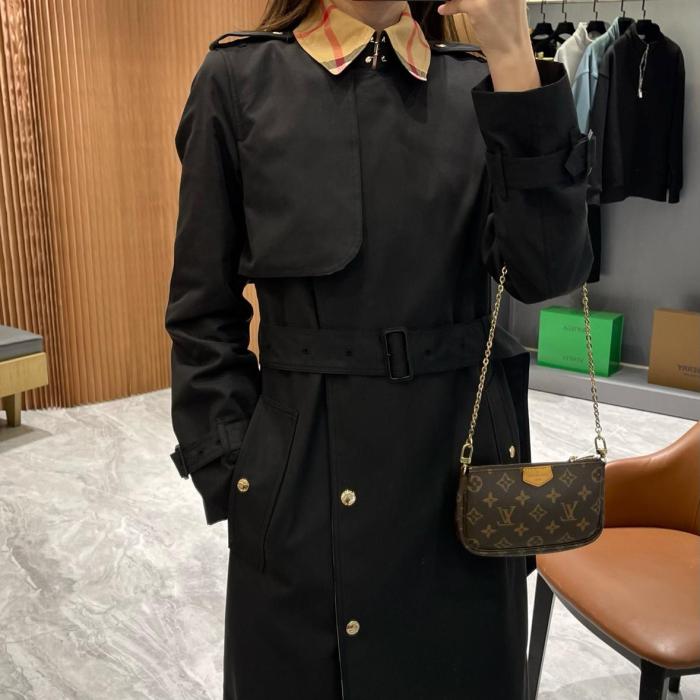 Burberry Check Panel Cotton Trench Coat