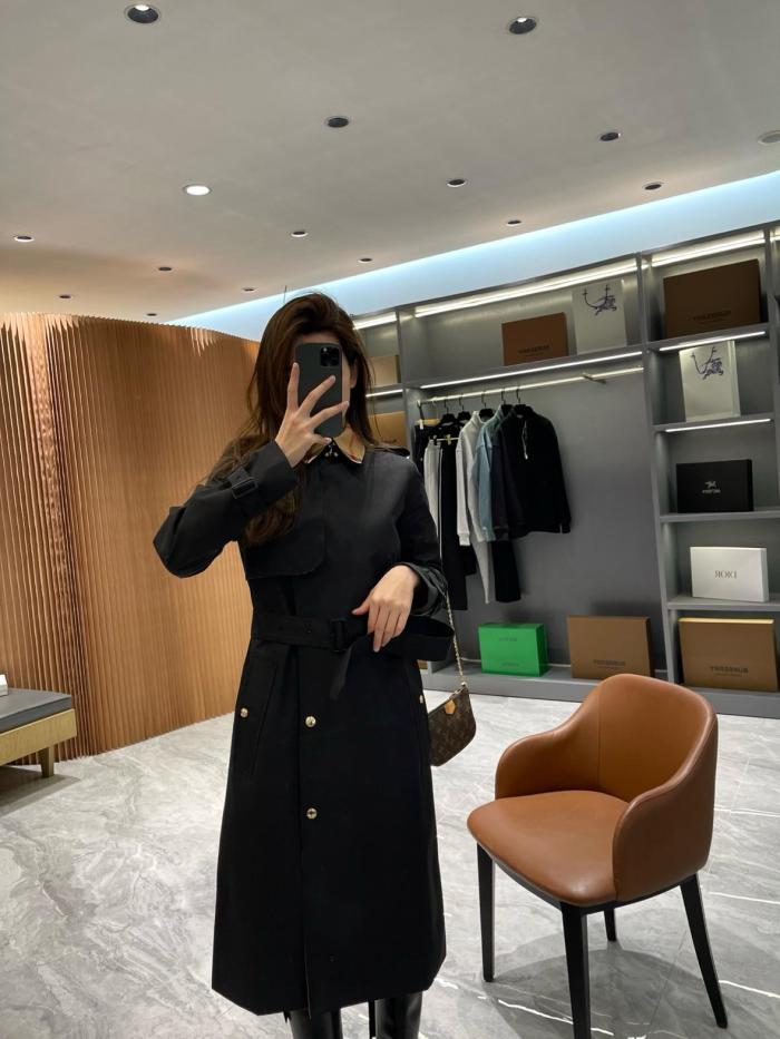 Burberry Check Panel Cotton Trench Coat