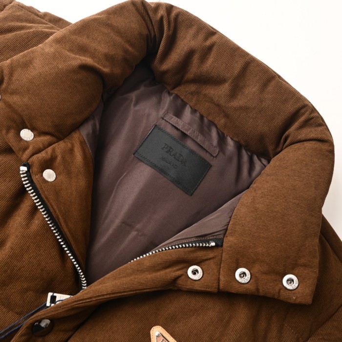 PRADA Puffer Jackets Men's Cocoa Brown Stand Collar Moderate