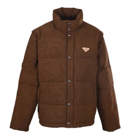 PRADA Puffer Jackets Men's Cocoa Brown Stand Collar Moderate