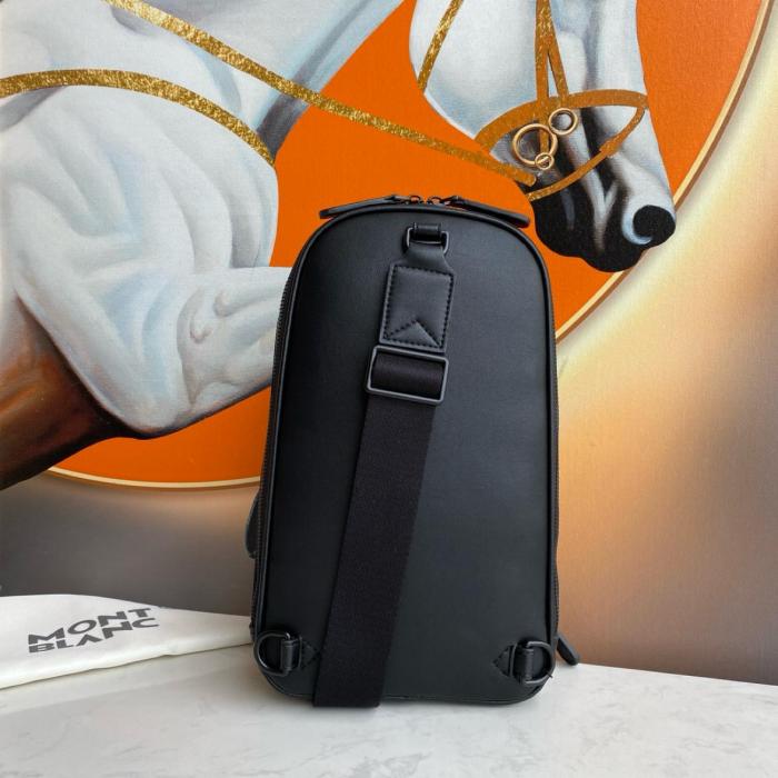 MONTBLANC Full Grain Cow Leather Crossbody Bag, Shoulder Bag Medium Men's Black 129971 size 17*6*29.5 cm
