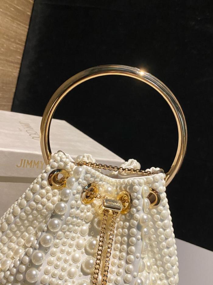 Jimmy Choo Satin Fabric Handbag Mini Women's Ivory