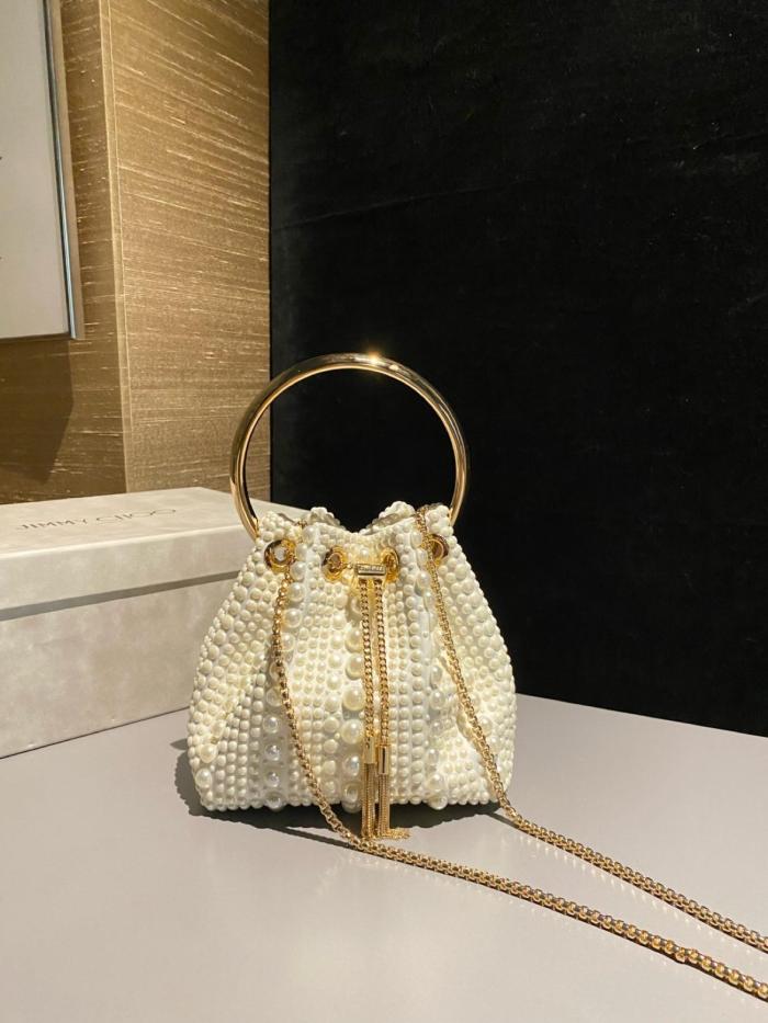 Jimmy Choo Satin Fabric Handbag Mini Women's Ivory