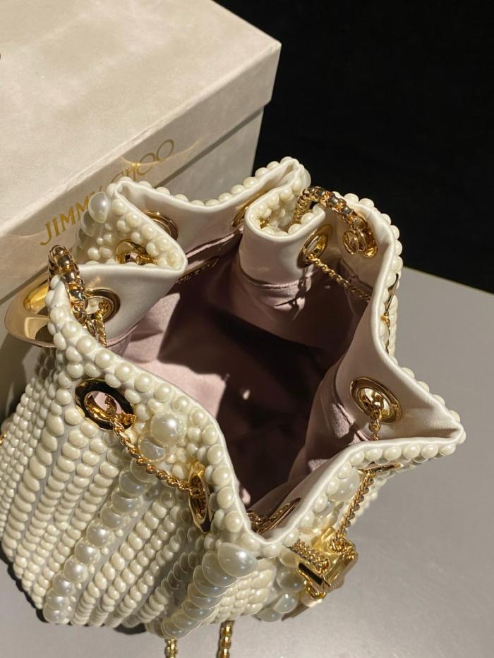 Jimmy Choo Satin Fabric Handbag Mini Women's Ivory